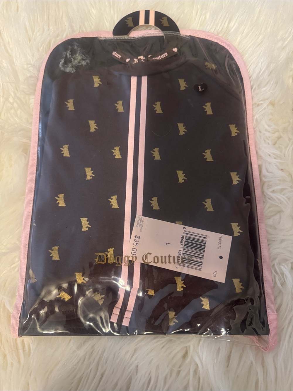 Vintage Juicy Couture Doggy Couture Dog Shirt Brown Gold and Pink L